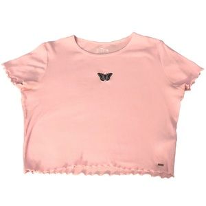 hollister light pink butterfly lettuce trim crop top